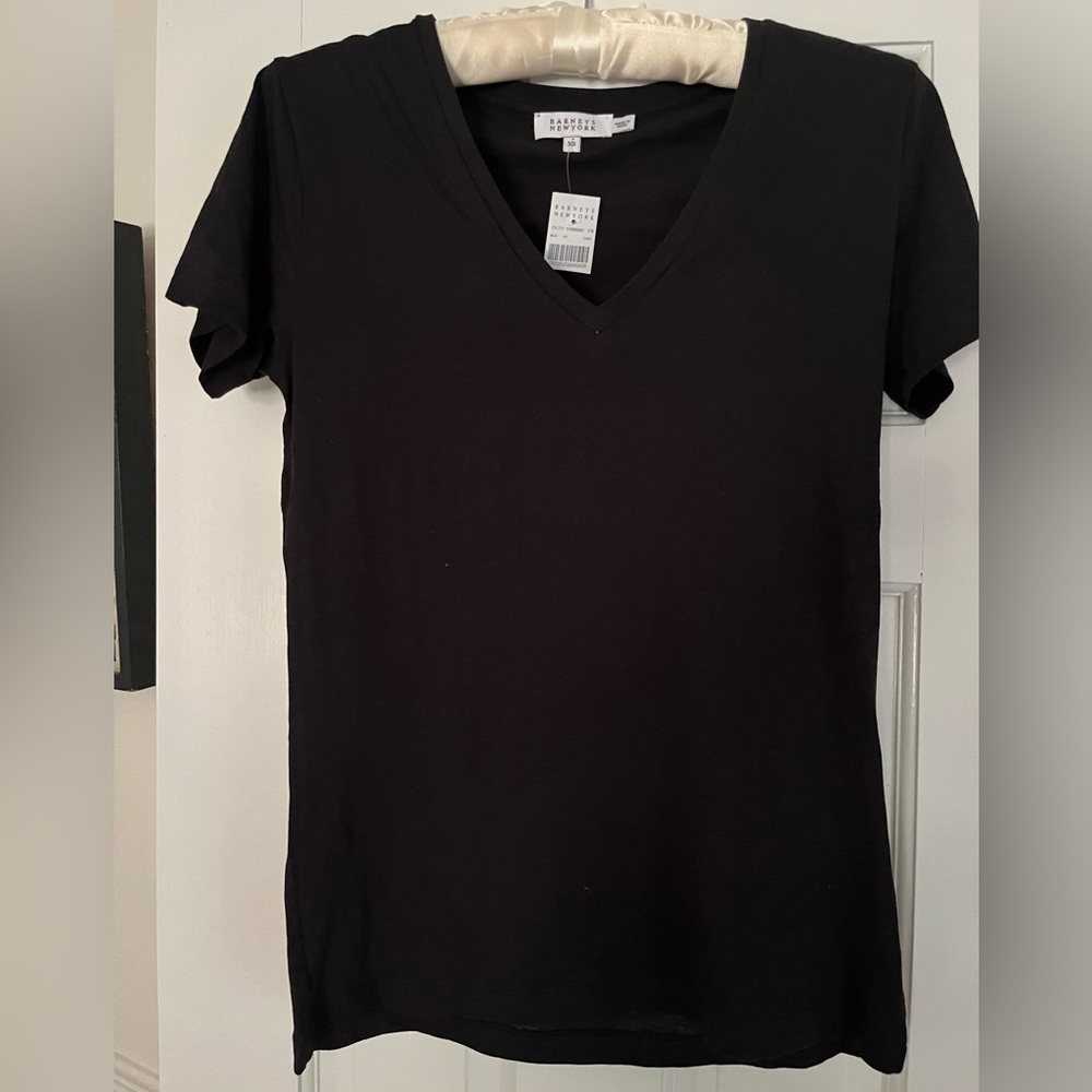 Barneys New York Black Short Sleeve V-Neck Tee